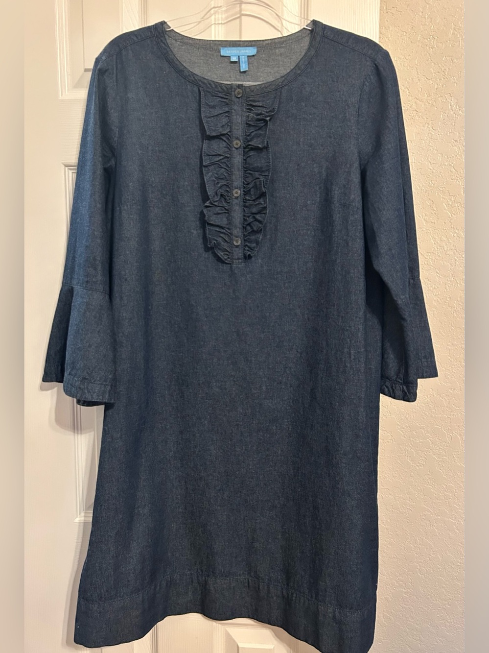 Draper James Dark Denim Ruffle-Front Midi Dress